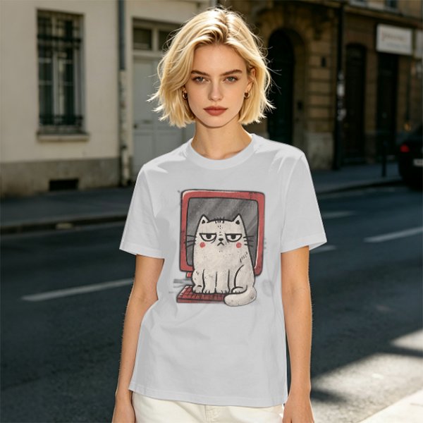 Olive T-shirt with Grumpy Cat on Retro Computer Print