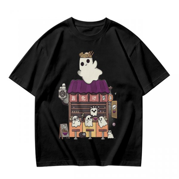 Olive T-Shirt With Ghost Ramen Shop Graphic