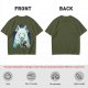 Olive T-Shirt With White Wolf And Howling Wolf Moon Graphic