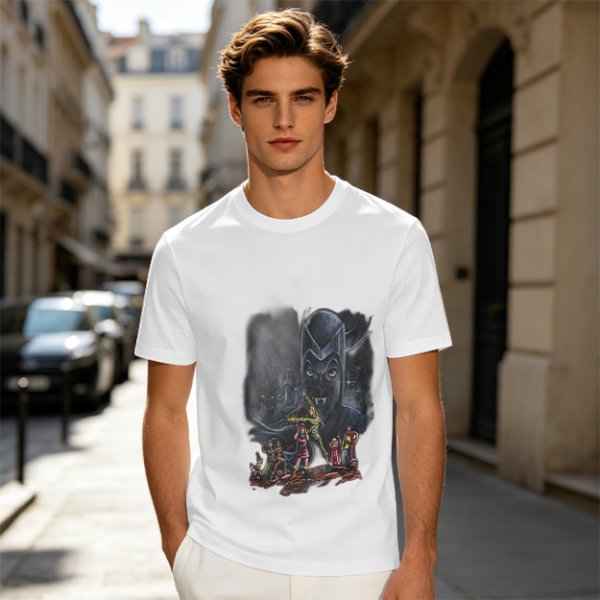 Olive T-Shirt With Dark Fantasy Villain And Hero Group Print