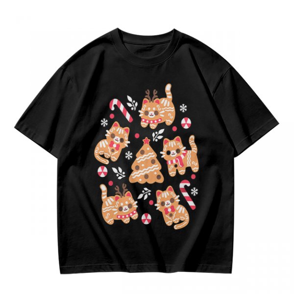 Olive Green Christmas Cat Gingerbread Graphic T-Shirt