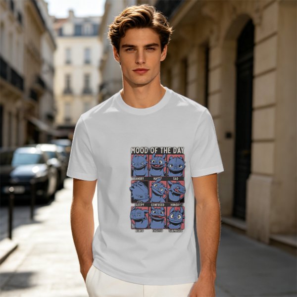 Olive T-Shirt With Mood Of The Day Blue Dragon Character Grid Print