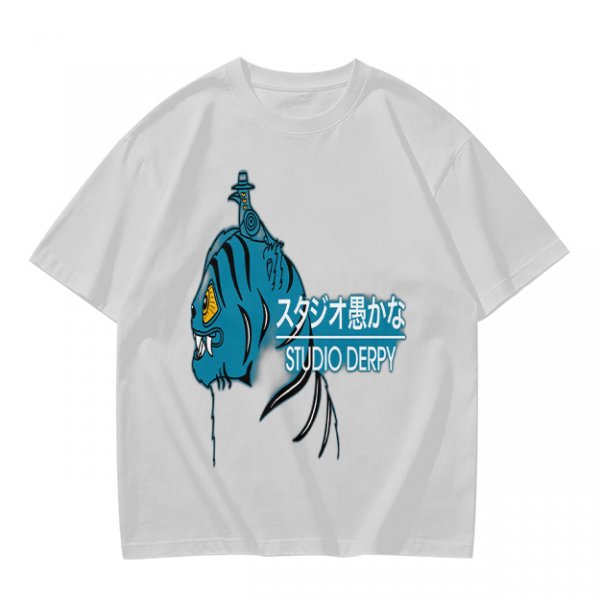 Olive Graphic T-Shirt with Blue Tiger and Studio Derpy Text