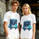 Olive T-Shirt With Geometric Dragonfly Mountain Night Scene Print