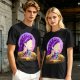 Olive T-Shirt With Purple Haired Woman And Concert Stage Print