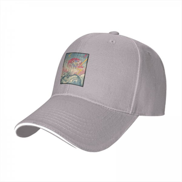 Black Baseball Cap with Japanese Ukiyo-e Dragon and Lightning Art Print