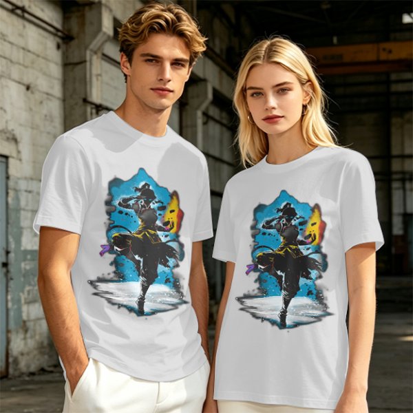 Olive T-Shirt With Fantasy Martial Artist Silhouette Graphic