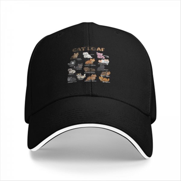 Black Baseball Cap With Cat Loaf Breeds Graphic Print