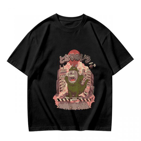 Olive T-shirt with parody monster anime graphic print