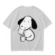 Olive Green T-Shirt With Cartoon Dog Holding Hot Drink Graphic