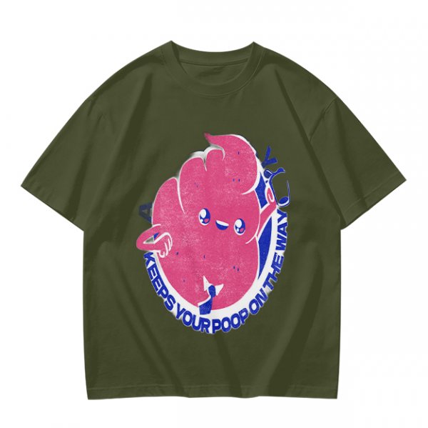 Olive T-Shirt With Funny Colon Graphic 'Keeps Your Poop On The Way' Print