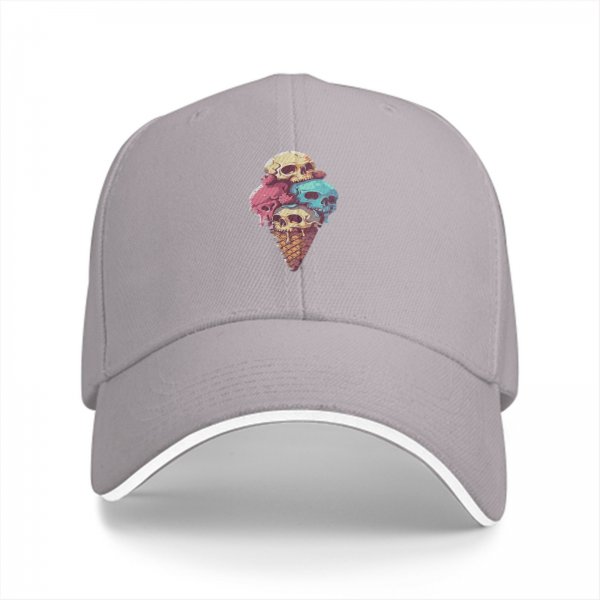 Black Baseball Cap With Melting Skull Ice Cream Cone Graphic