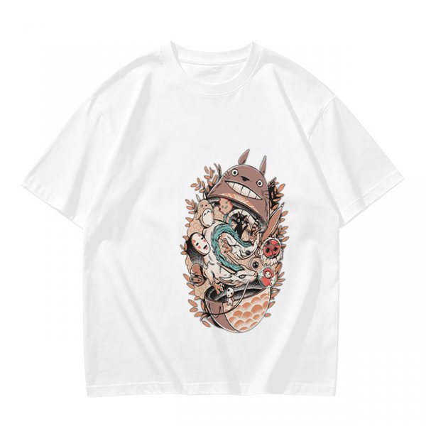 Olive Green T-Shirt with Studio Ghibli Character Collage Print