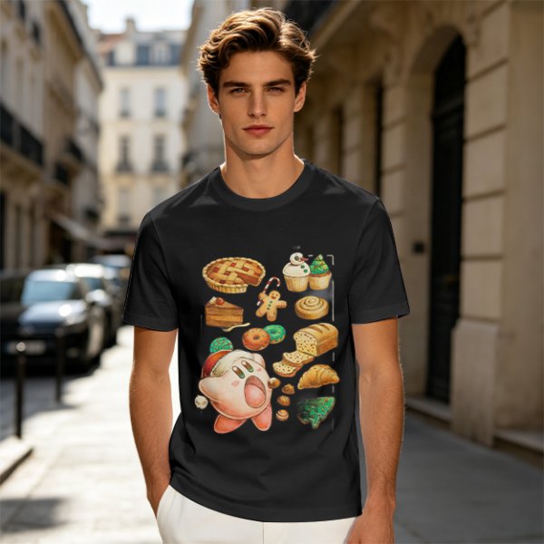 Kirby Christmas Pastry Graphic Tee For Holiday Food Lovers