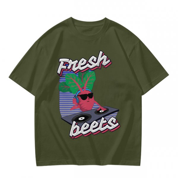 Olive T-Shirt with Fresh Beets DJ Graphic Print