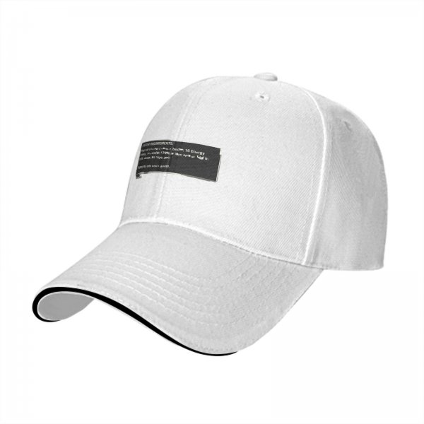 Black baseball cap with system requirements text print