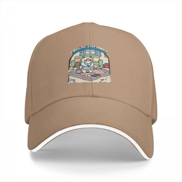 Black baseball cap with grumpy cat vacuuming cleaning design