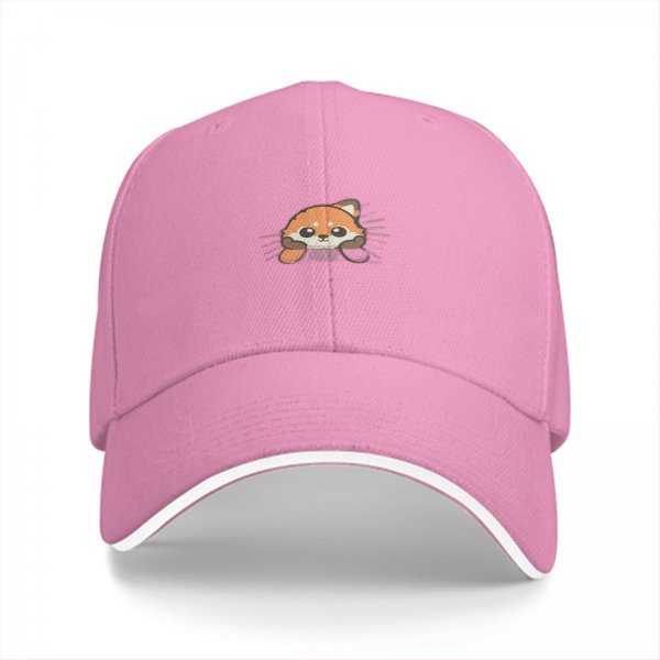 Black Baseball Cap With Cute Peeking Red Panda Graphic
