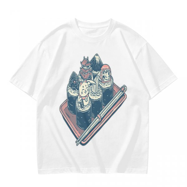 Olive T-Shirt With Sushi Themed Character Art Print