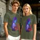 Olive T-Shirt With Purple Haired Figure Night Scene Print