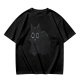 Oversized Olive T-Shirt With Black Cat Graphic Print