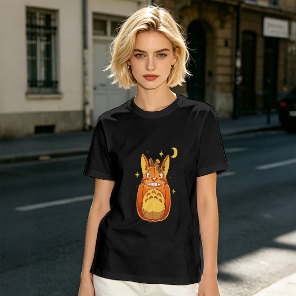 Olive T-Shirt With Cute Pumpkin Creature And Moon Star Print