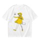 Olive Green T-Shirt With Whimsical Yellow Girl Graphic Print