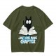 Olive T-Shirt with Black Cat Reading Book 'Just One More Chapter' Print