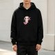 Black hoodie with a cute angry pink ghost graphic print
