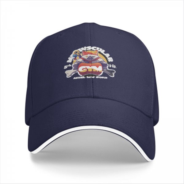 Black Baseball Cap with Muscular Cat Gym Graphic Print