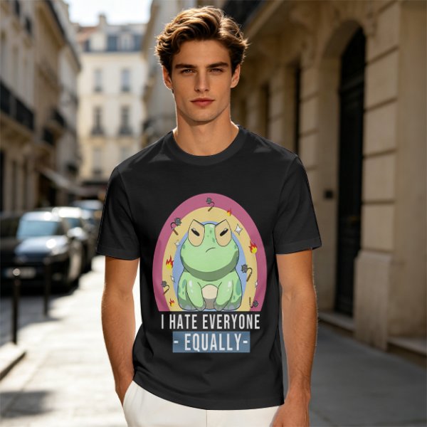 Olive T-Shirt With Grumpy Frog 'I Hate Everyone Equally' Print