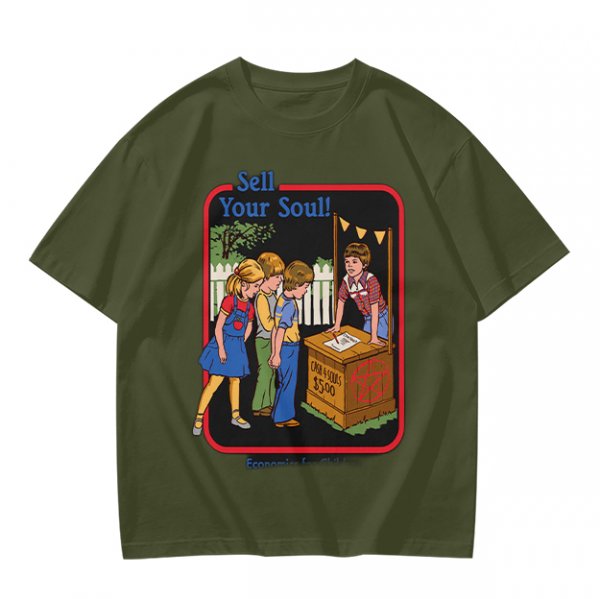 Olive graphic t-shirt with 'Sell Your Soul' kids stand print