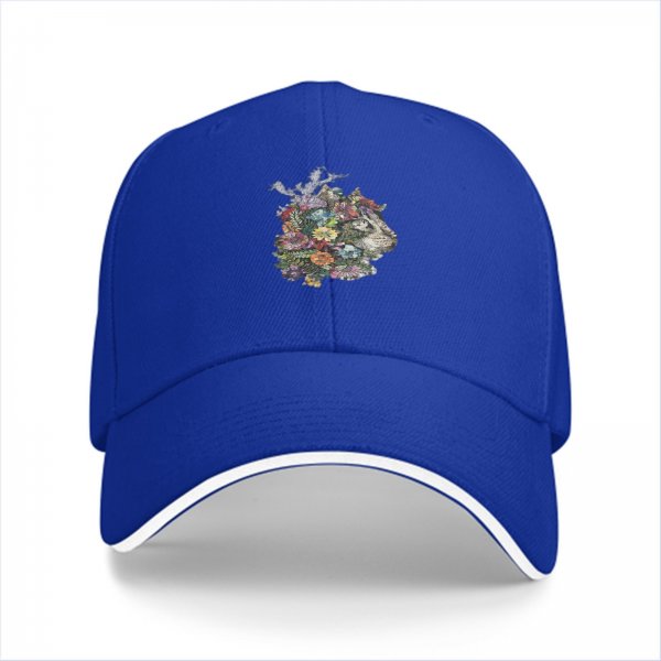 Black Baseball Cap With Floral Cat Head Art Print