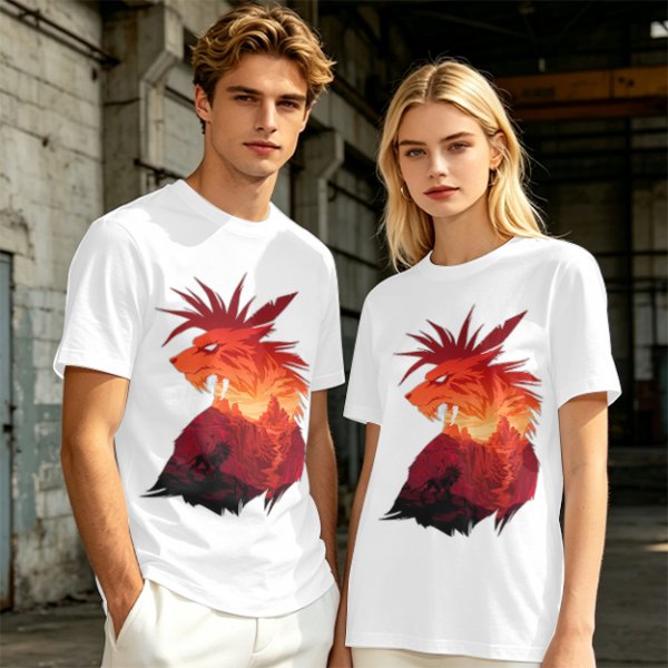 Olive T-Shirt With Fiery Lion Creature Graphic Print