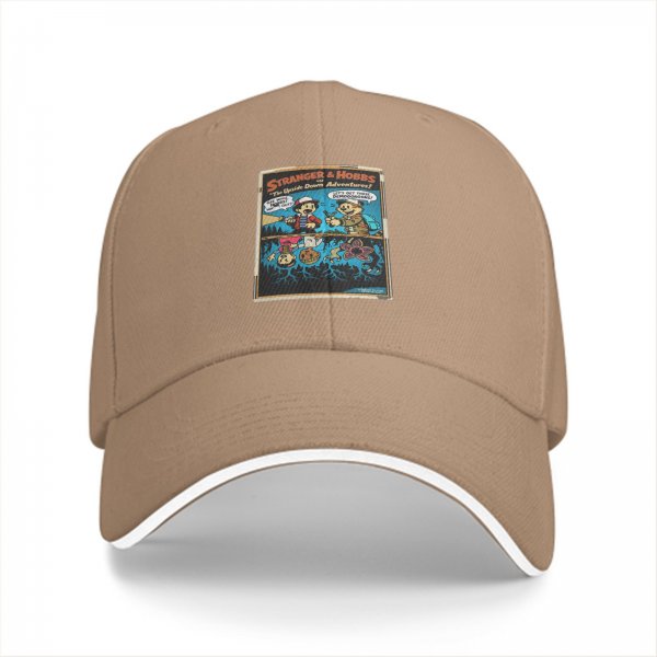 Black baseball cap with Stranger & Hobbs Upside Down Adventures graphic