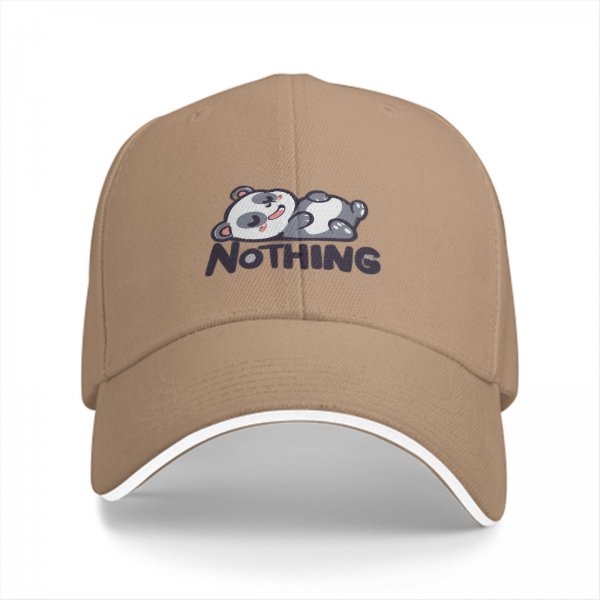 Black baseball cap with cute lying panda and 'NOTHING' print