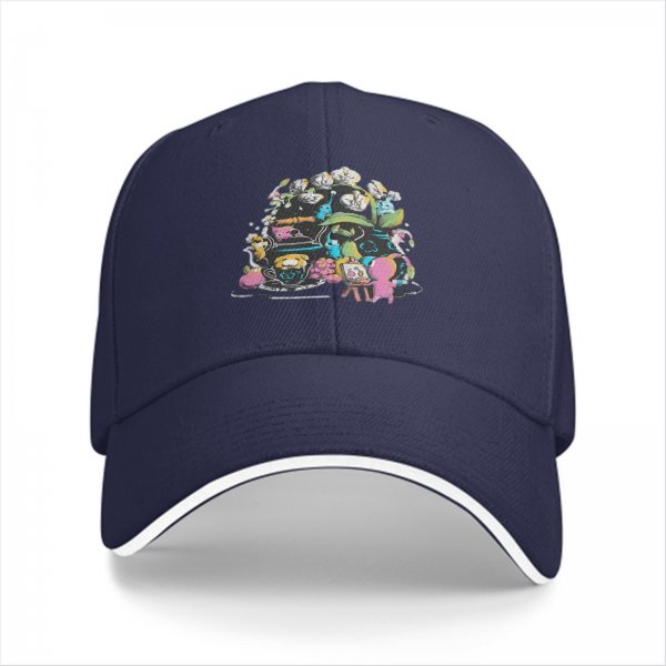 Black Baseball Cap With Whimsical Colorful Artwork Print