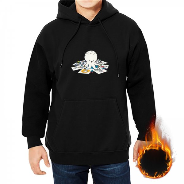 Black Hoodie With Cute Octopus Artist Graphic Print