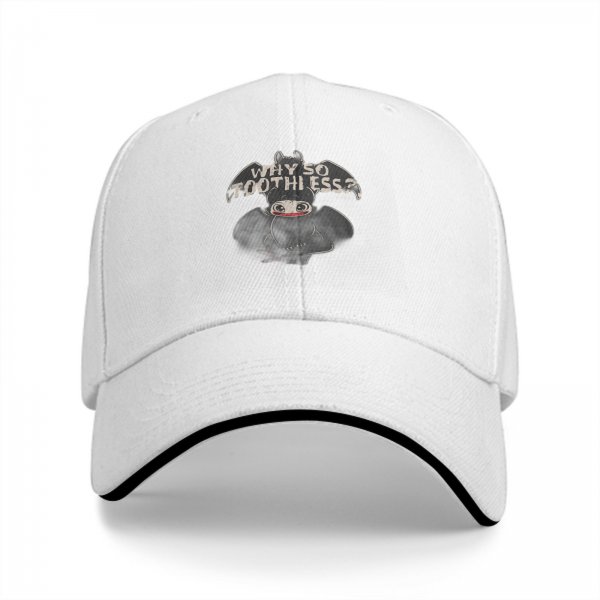 Black baseball cap with 'Why So Toothless?' dragon graphic