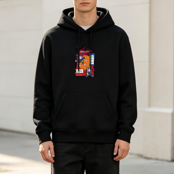 Black hoodie with playful ninja graphic design