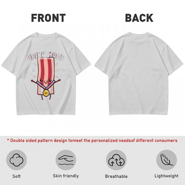 Olive T-Shirt With Cartoon Bacon Champion Medal Print
