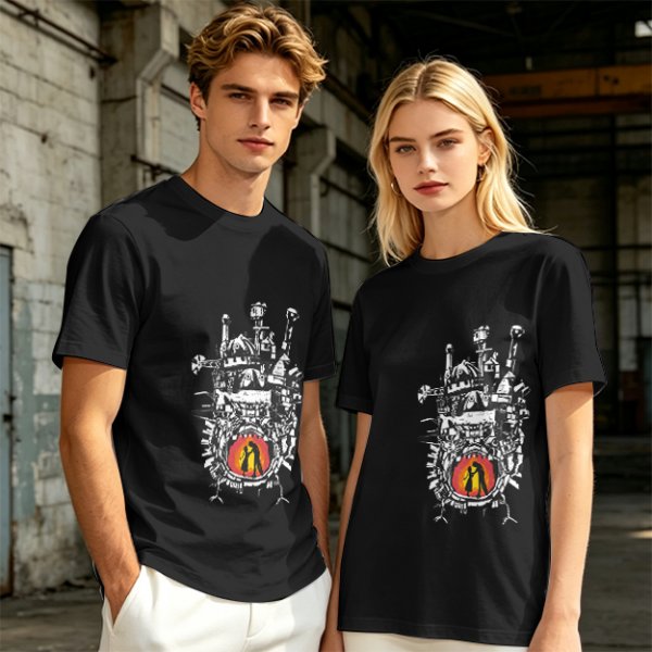 Olive T-shirt with Howl's Moving Castle Castle Print