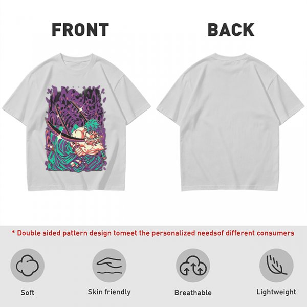 Olive T-Shirt With Anime Swordsman Graphic Print