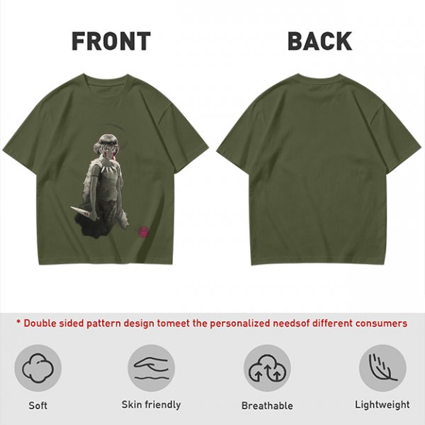 Olive T-Shirt Featuring Princess Mononoke Warrior Artwork