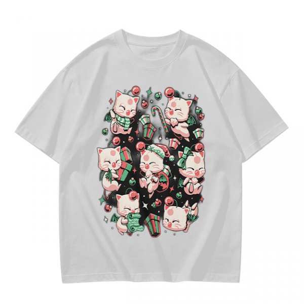 Olive Green T-Shirt With Cute Christmas Kittens And Holiday Gifts Print