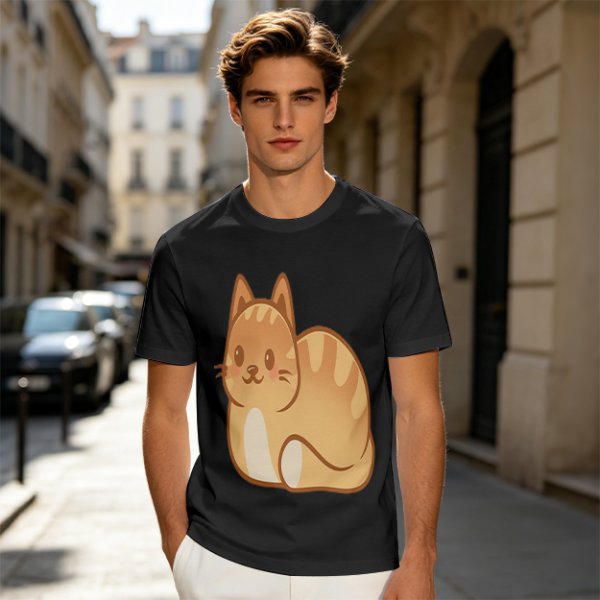 Olive Green T-Shirt With Cute Orange Tabby Cat Graphic