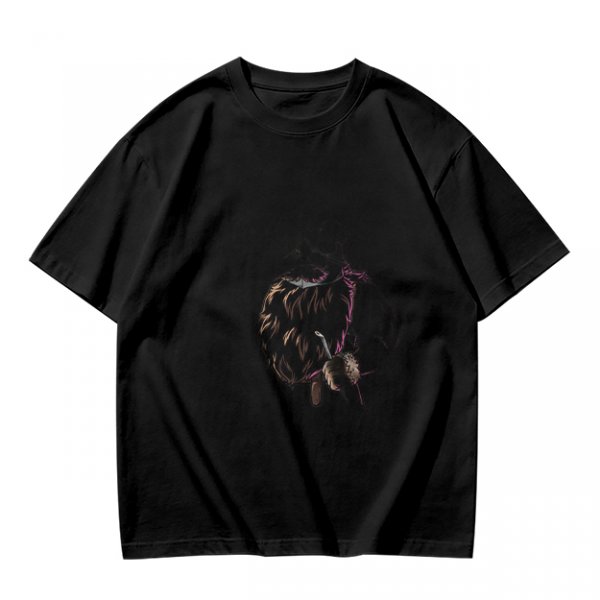 Olive green graphic t-shirt with dark fantasy creature print