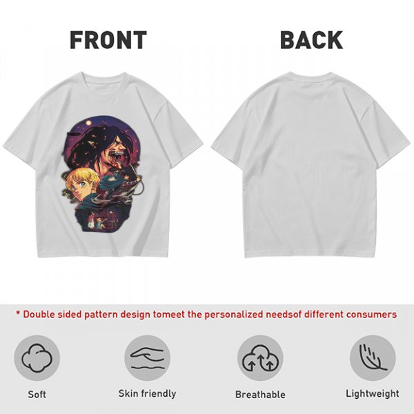 Attack on Titan themed graphic tee with anime character artwork