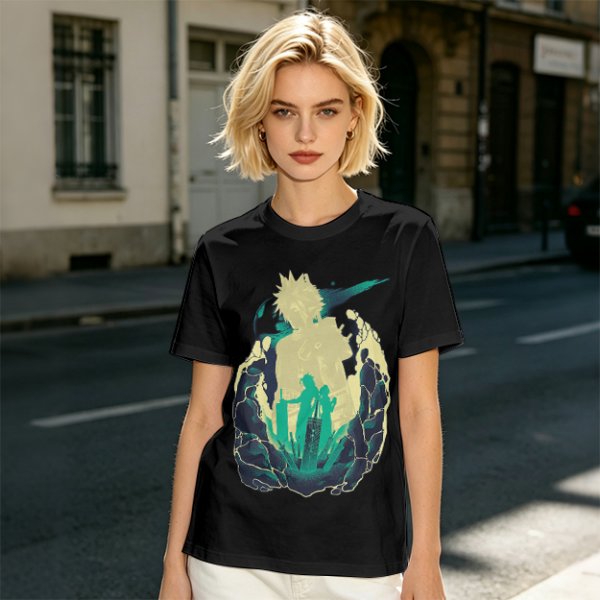 Anime Silhouette Graphic Olive Green Short Sleeve T-Shirt