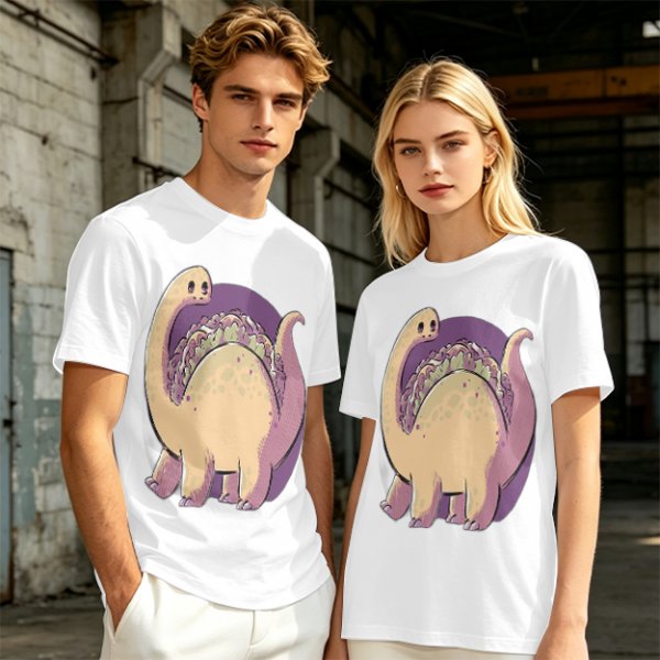 Olive T-Shirt with Cute Brontosaurus Taco Dinosaur Graphic